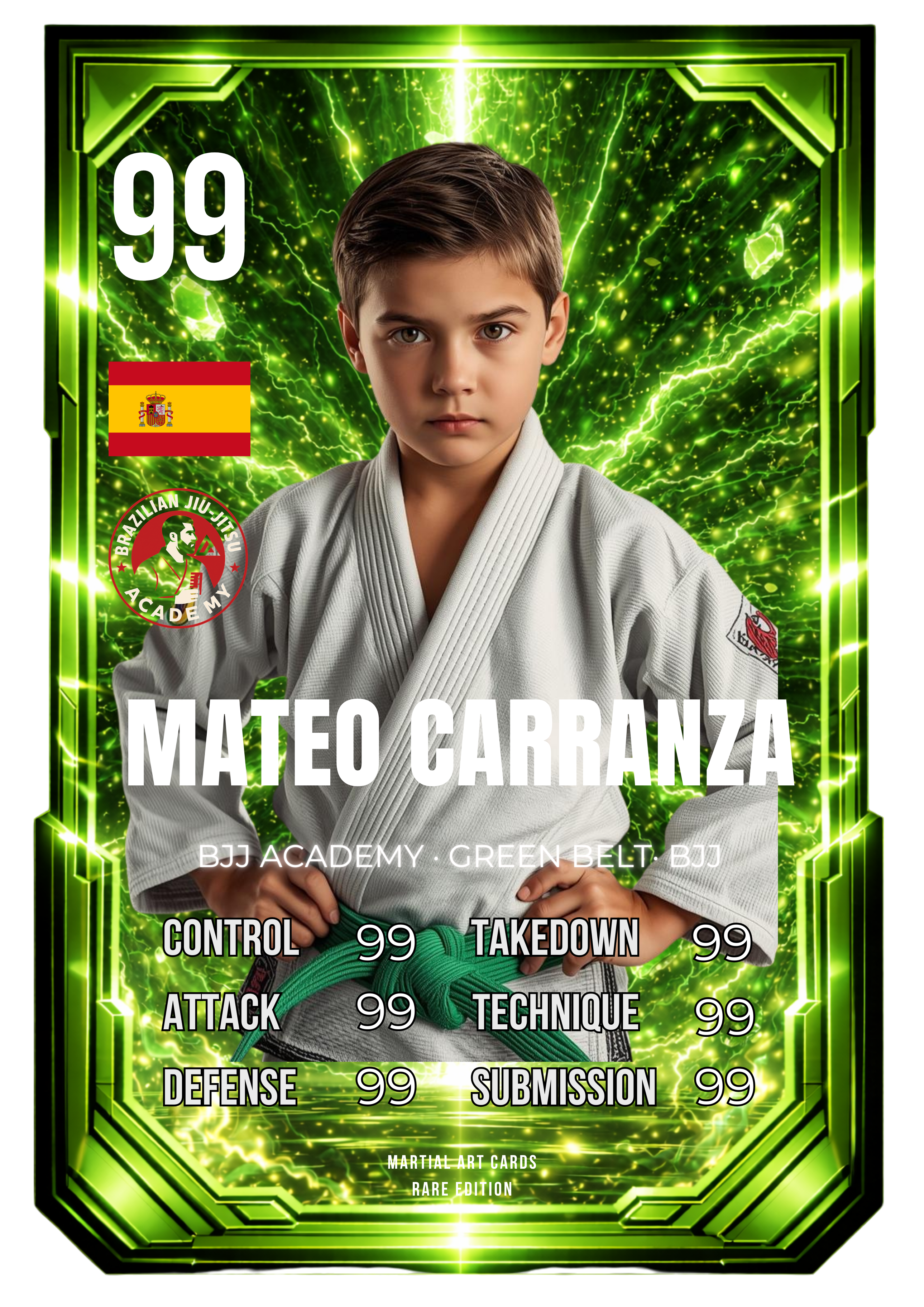 Carta personalizada BJJ niños cinturón verde | Regalo Jiu-Jitsu infantil (Cromo · A4 · A3)