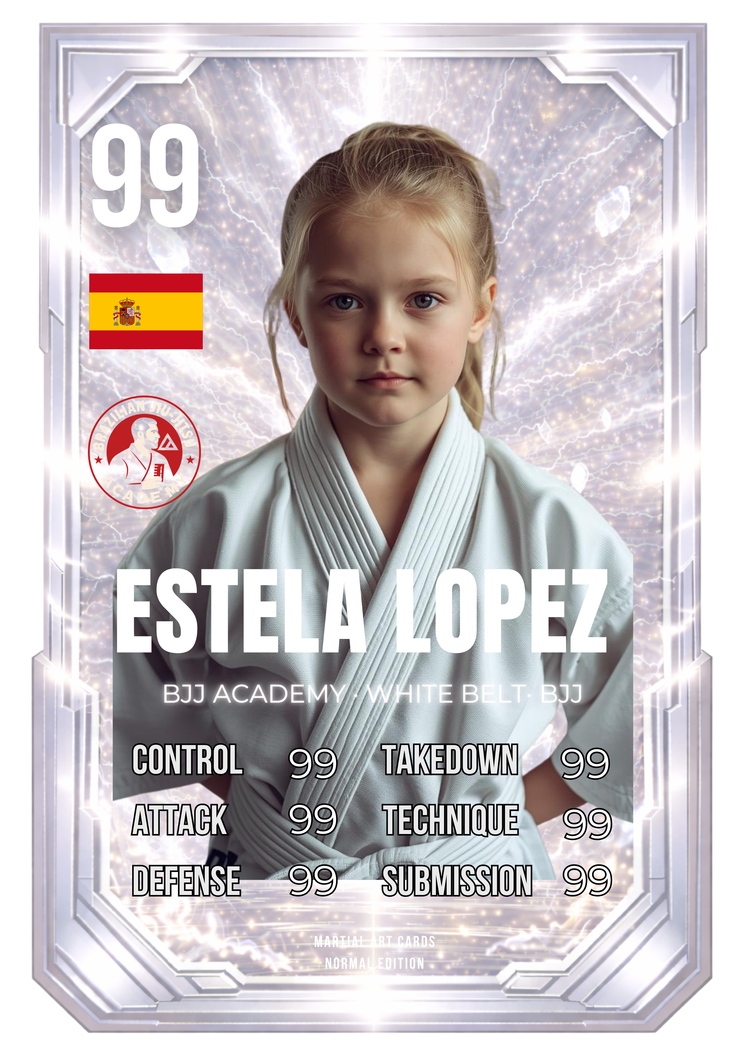 Carta personalizada BJJ niños cinturón blanco | Regalo Jiu-Jitsu infantil (Cromo · A4 · A3)