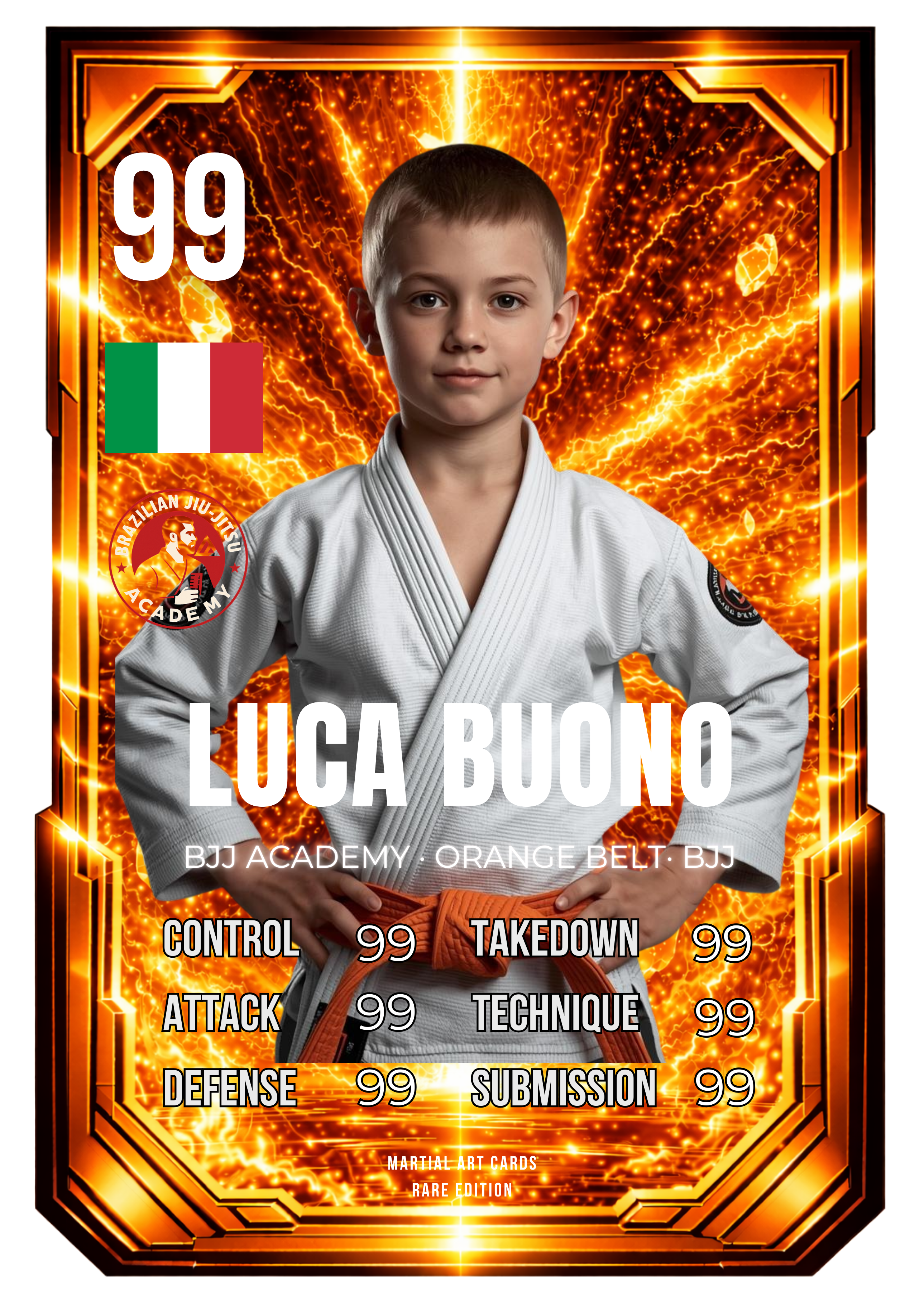 Carta personalizada BJJ niños cinturón naranja | Regalo Jiu-Jitsu infantil (Cromo · A4 · A3)