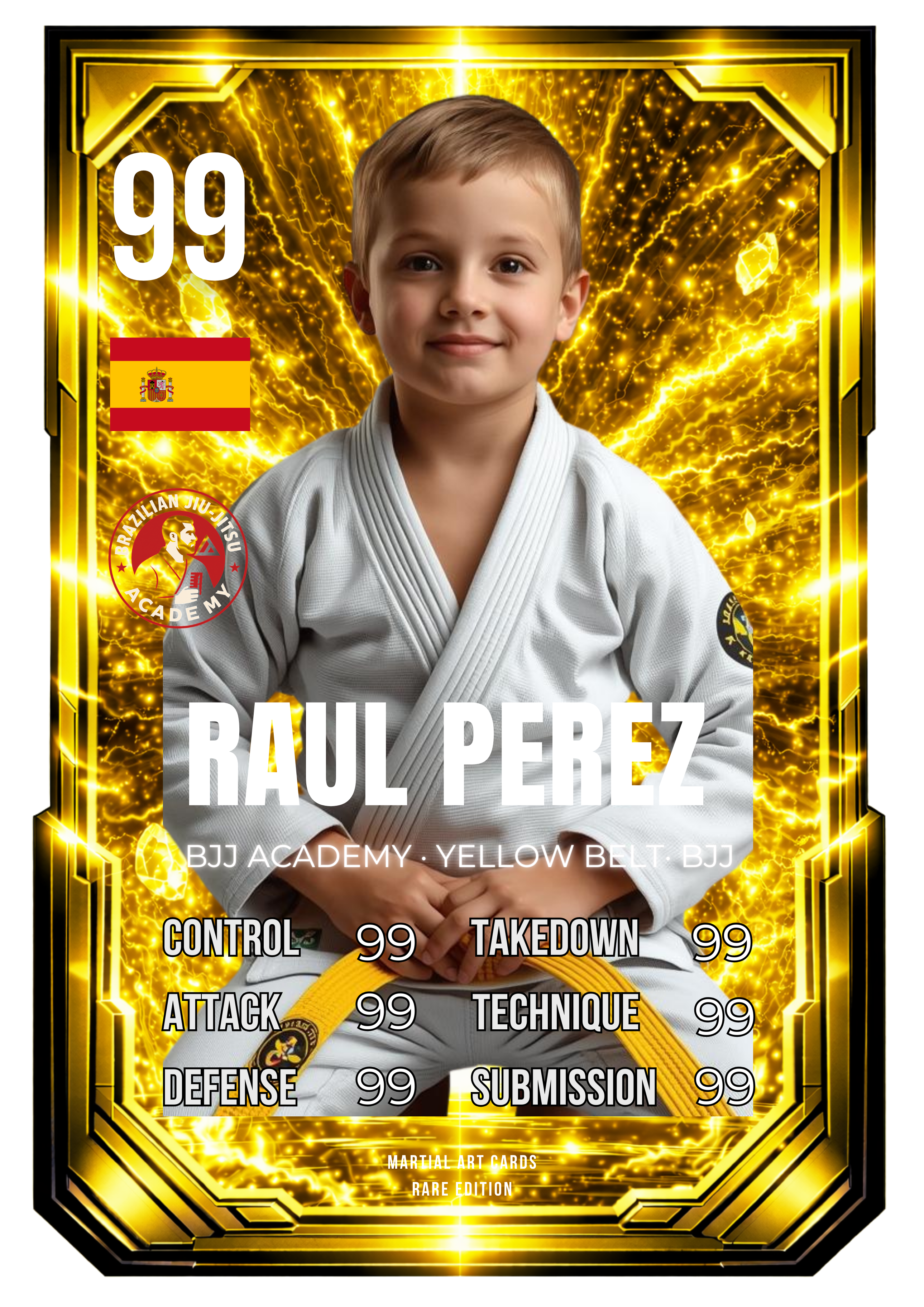 Carta personalizada BJJ niños cinturón amarillo | Regalo Jiu-Jitsu infantil (Cromo · A4 · A3)