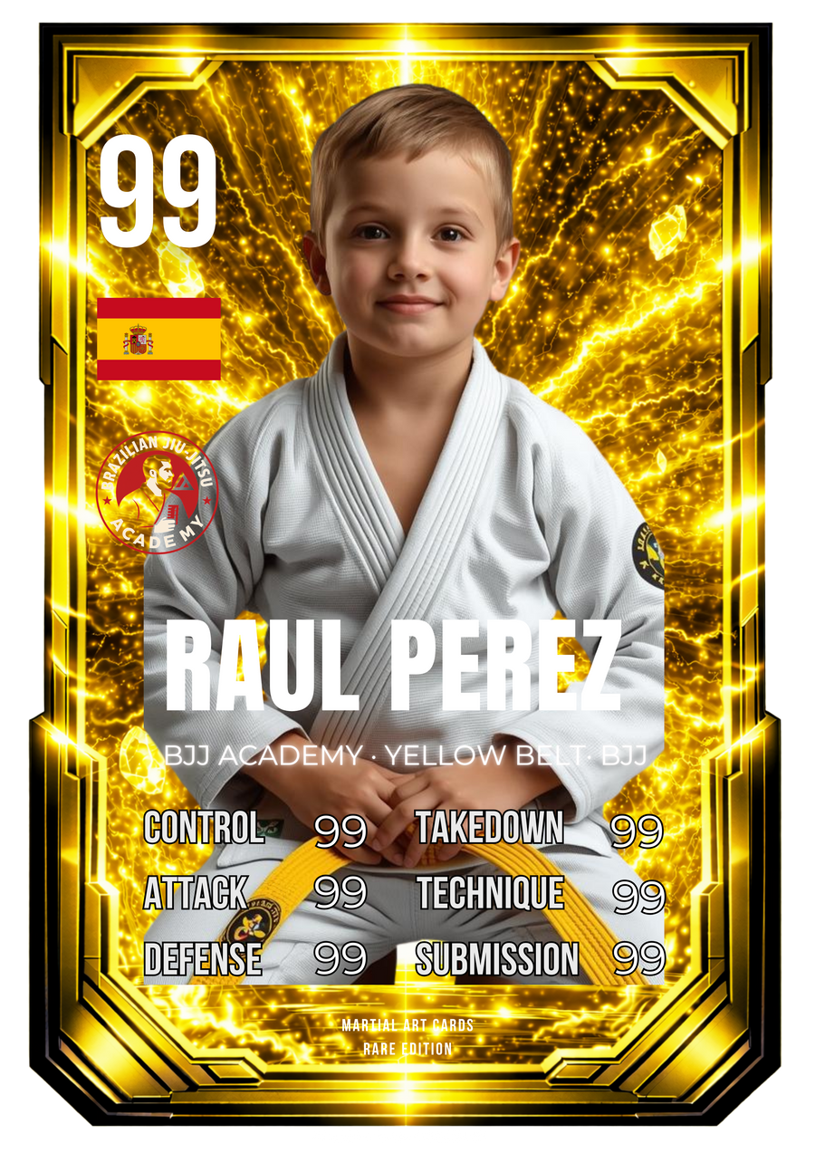 Carta personalizada BJJ niños cinturón amarillo | Regalo Jiu-Jitsu infantil (Cromo · A4 · A3)