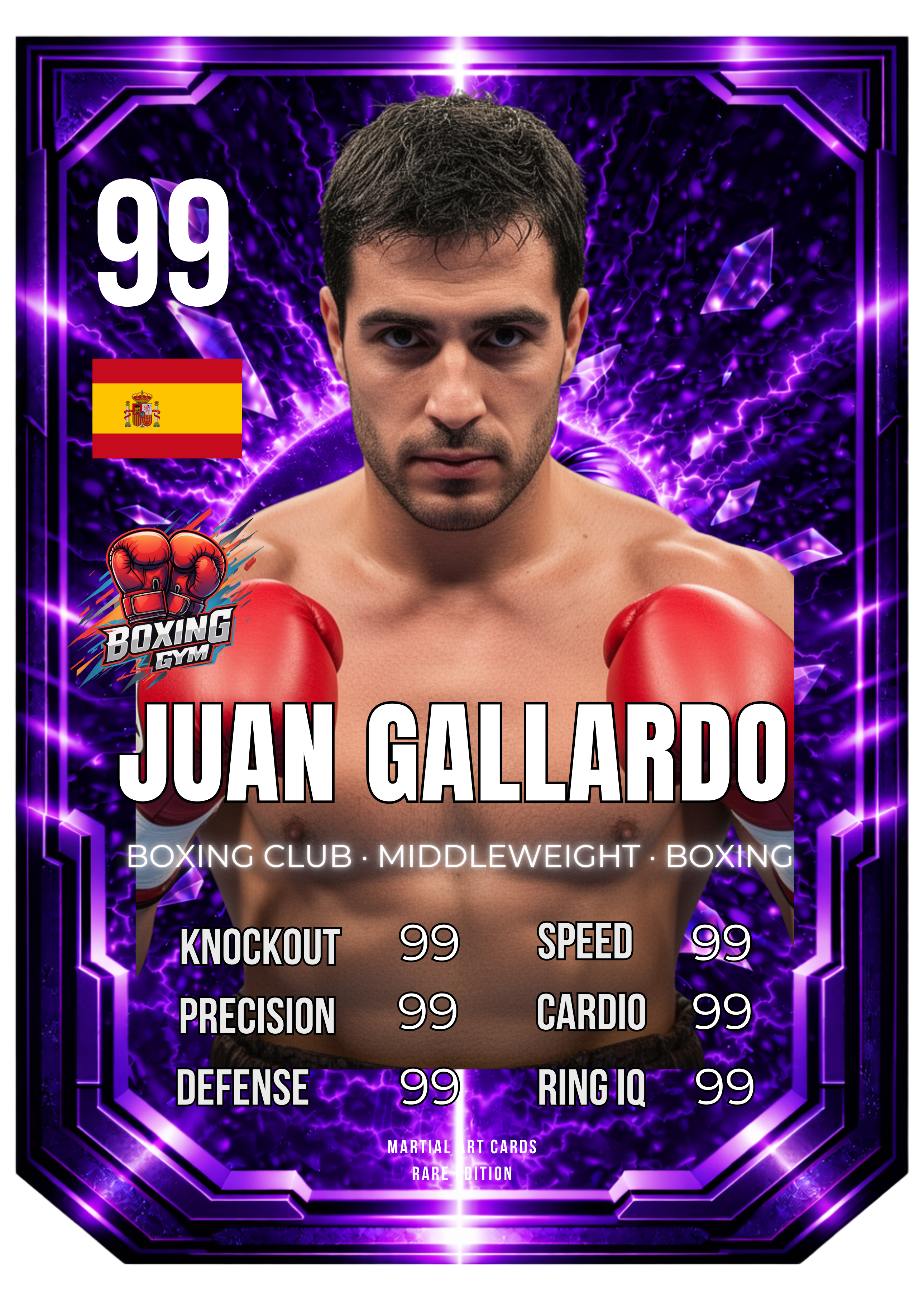 Carta Personalizada de Boxeo Morada – Diseño Épico y Coleccionable