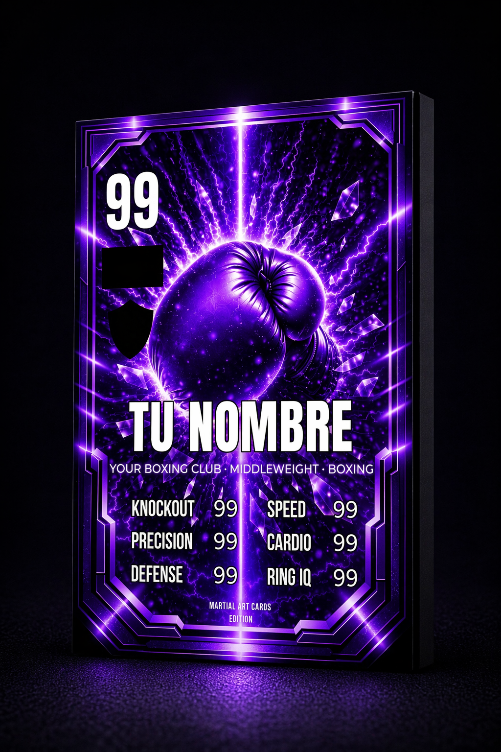 Carta Personalizada de Boxeo Morada – Diseño Épico y Coleccionable