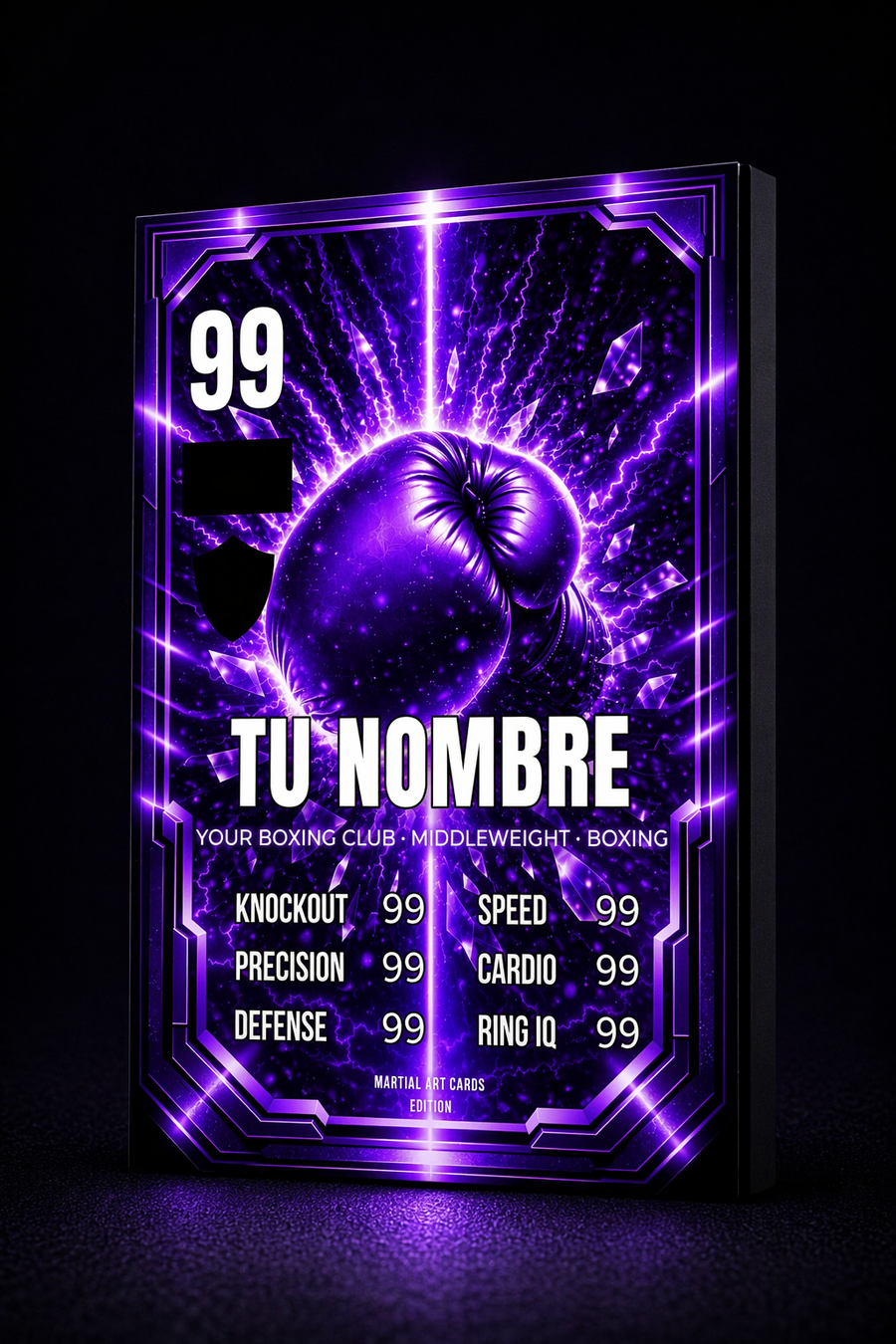 Carta Personalizada de Boxeo Morada – Diseño Épico y Coleccionable